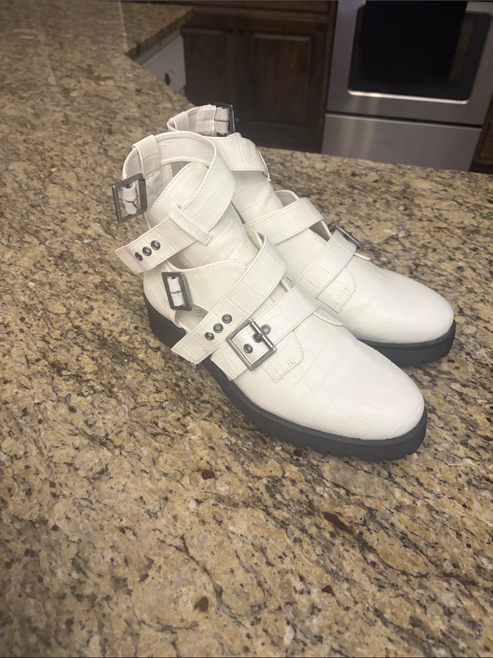 White Strappy Buckle Women's Ankle Booties